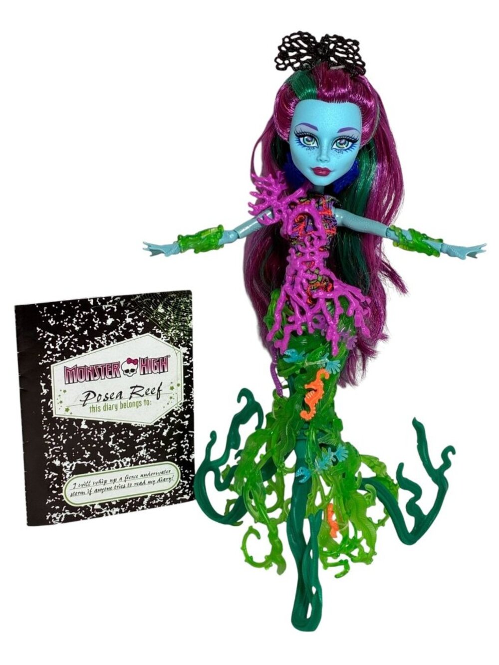 Monster High Posea Reef Great Scarrier Reef Glow in the Dark Doll + Diary #DHB48